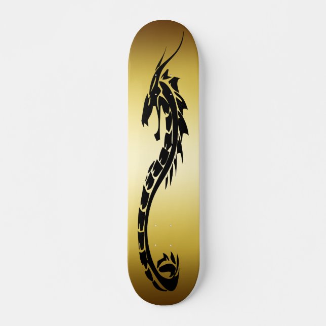 SKATEBOARD ORO Y DISEÑO NEGRO DEL DRAGÓN (Anverso )