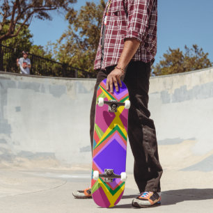 Skateboard Orquídea Negra y Arte Geométrico Abstracto Retro e