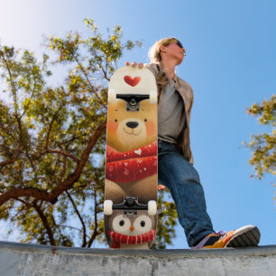 Skateboard Oso de Bosque Acogedor Familia de Búhos Amor Inver