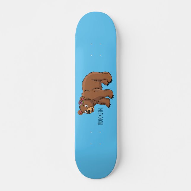 Skateboard Oso dulce con ilustracion personalizado de flores (Anverso )