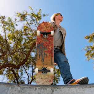 Skateboard otoño en el bosque