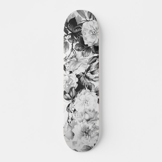Skateboard País moderno blanco negro de la acuarela floral (Anverso )