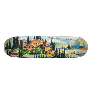Skateboard Paisaje con los árboles de la ciudad y de ciprés