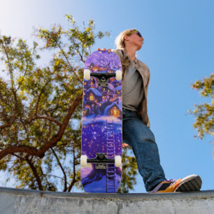 Skateboard Paisaje de pueblo de árbol nevado de fantasía de i