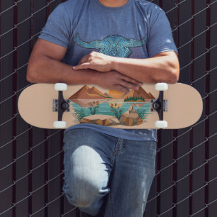 Skateboard Paisaje de puesta de sol en lago de montaña tranqu