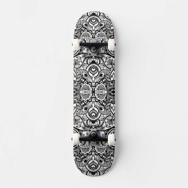 Skateboard Paisaje floral blanco y negro (Anverso)