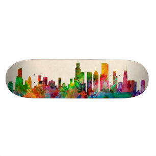 Skateboard Paisaje urbano del horizonte de Chicago Illinois