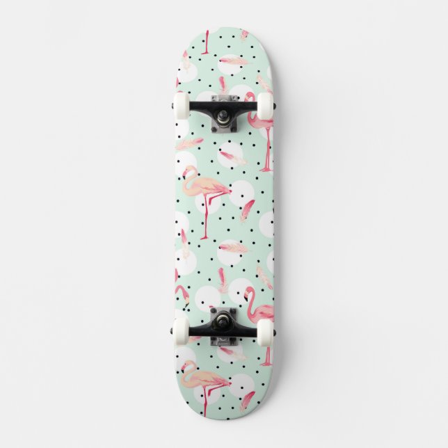 Skateboard Pájaro del flamenco con las plumas (Anverso)