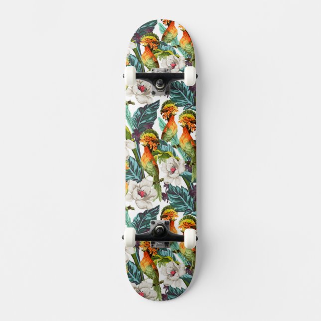 Skateboard Pájaro y estampado de plores exótico (Anverso)