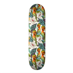 Skateboard Pájaro y estampado de plores exótico