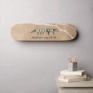 Skateboard Pájaros en superficie agrietada, beige marrón y te
