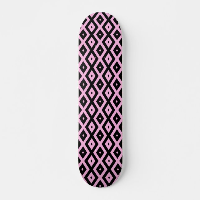 Skateboard Pale pink and black diamond pattern (Anverso )