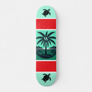 Skateboard Palm Tree Turtle Silhouette Red Green Initial