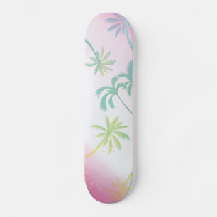 Skateboard Palmeras blancas rosas con patines tropicales