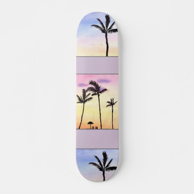Skateboard Palmeras con salidas del sol en pastel (Anverso )