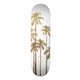 Skateboard Palmeras tropicales de oro glamorosas en blanco