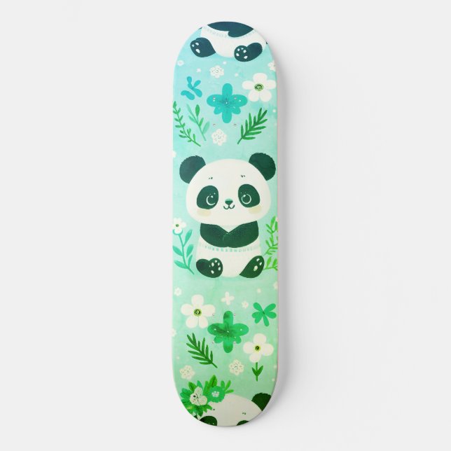 Skateboard Panda Patrón de oso Impresión verde (Anverso)