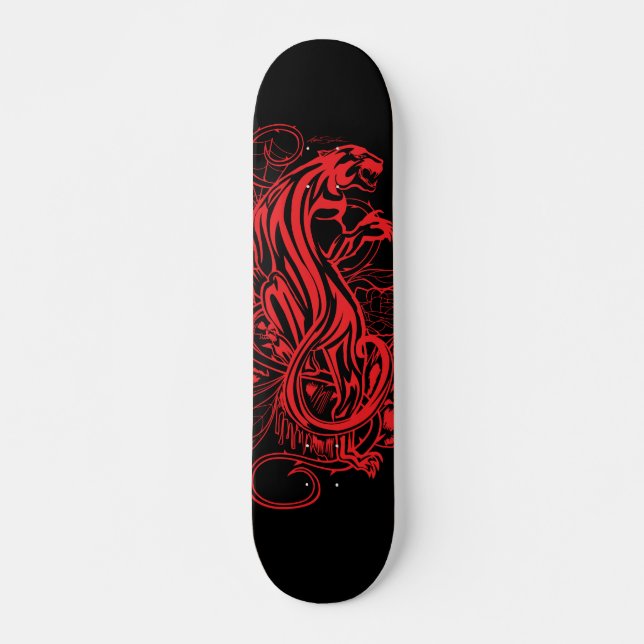 Skateboard Pantera Roja Sólida Estilo de Tatuaje Gótico en Ne (Anverso )