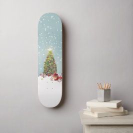 Skateboard Papá Noel con el árbol de Navidad