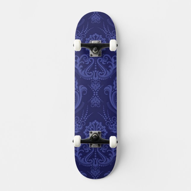 Skateboard Papel pintado floral azul de lujo del damasco (Anverso)