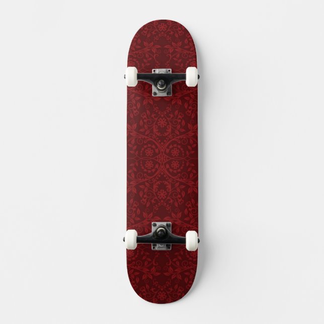 Skateboard Papel pintado floral rojo detallado (Anverso)