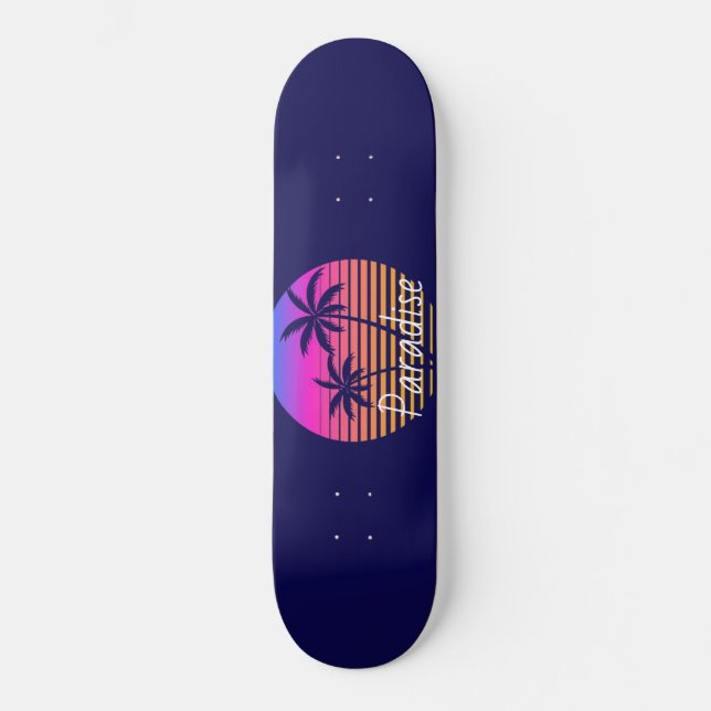 Skateboard Paraíso de la puesta de sol retro (Anverso)