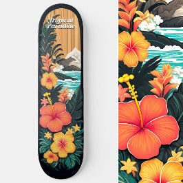 Skateboard Paraíso tropical, playa y arte de flores