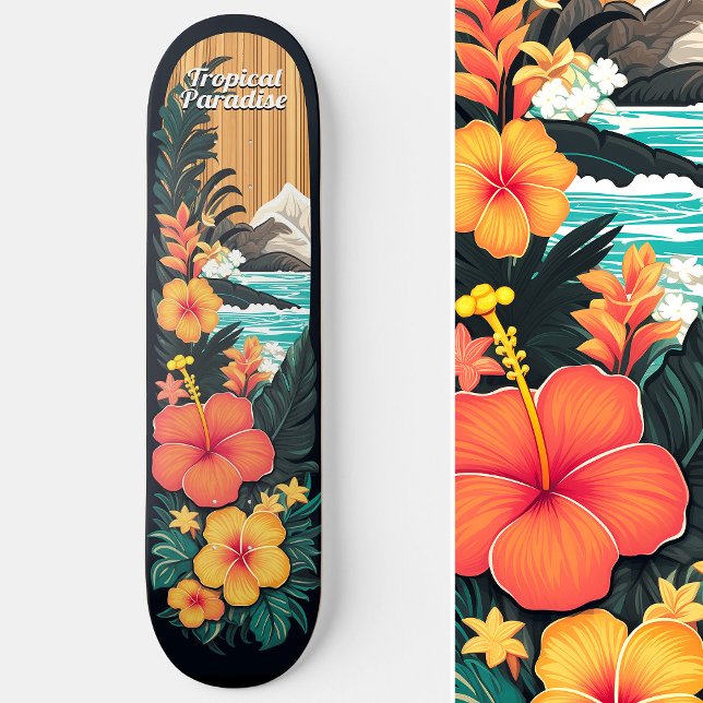 Skateboard Paraíso tropical, playa y arte de flores (Tropical Paradise Sea Beach & Flowers Art Skateboard)