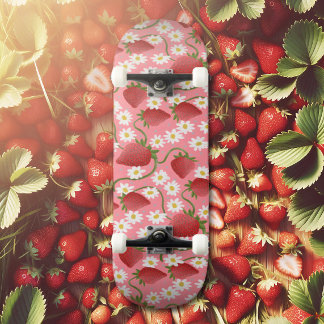 Skateboard Parche de fresa rojo y rosa