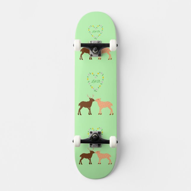Skateboard Pareja de ciervos y Personalizado del corazón de m (Anverso)