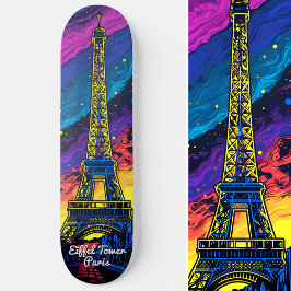 Skateboard Paris Eiffel Tower Travel Pop Art