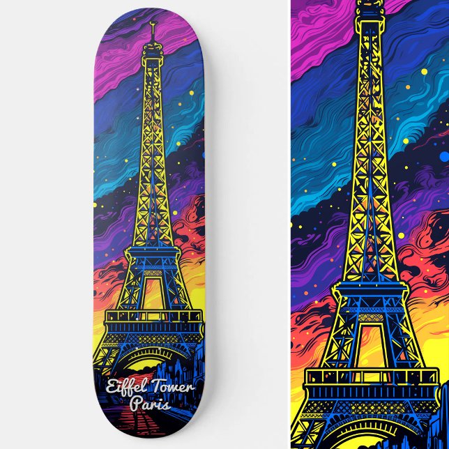 Skateboard Paris Eiffel Tower Travel Pop Art (Paris Eiffel Tower Travel Pop Art Skateboard)