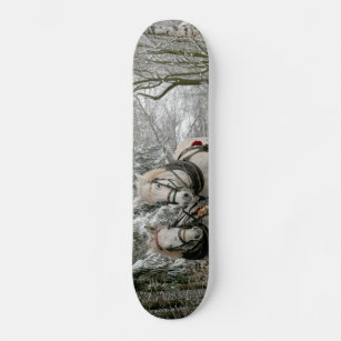 Skateboard Paseo en Sleigh en el bosque nevado