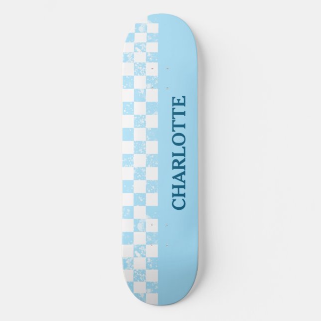 Skateboard Pastel Baby Blue Checkered (Anverso)