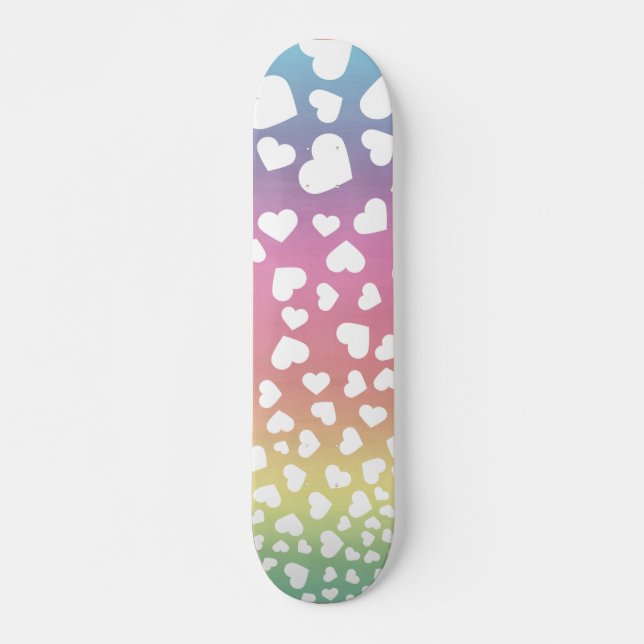 Skateboard Pastel Corazones Arcoiris para ella (Anverso )