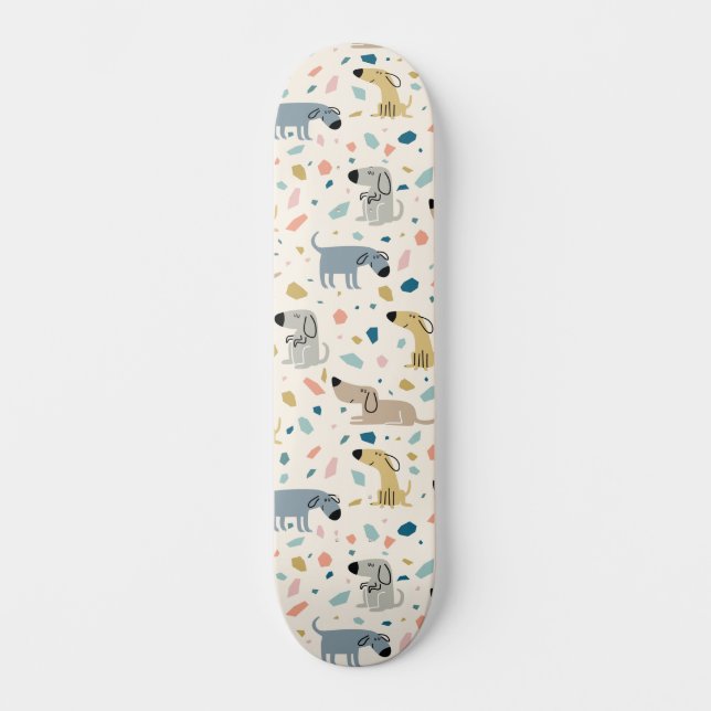 Skateboard Pastel Terrazzo Gracioso Patrón de Perro Cuto (Anverso)