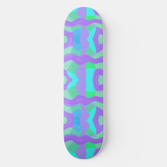 Skateboard Patchwork africano psicodélico: Azul Lilac Verde (Anverso)