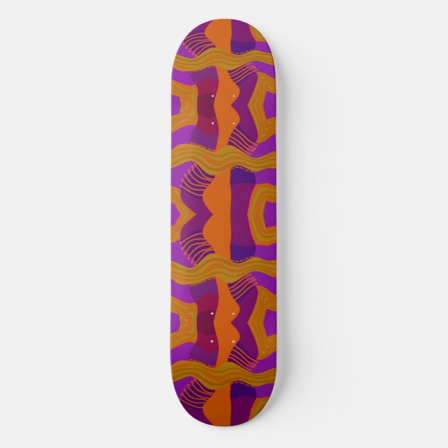 Skateboard Patchwork africano psicodélico: Oliva Naranja mora (Anverso)