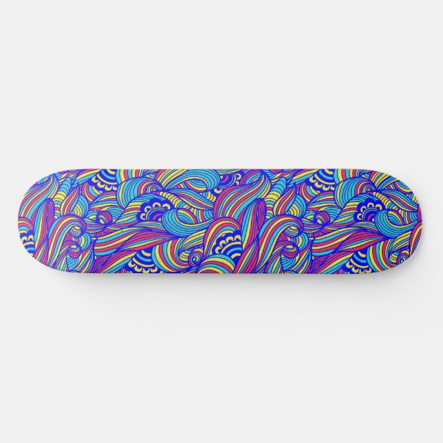 Skateboard Patinador de patrones de ondas azules y rosas (Horz)