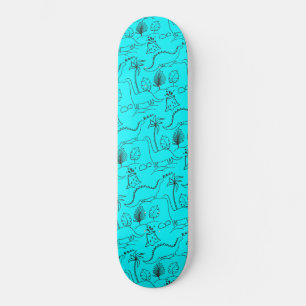 Skateboard Patinaje azul con dinosaurios.