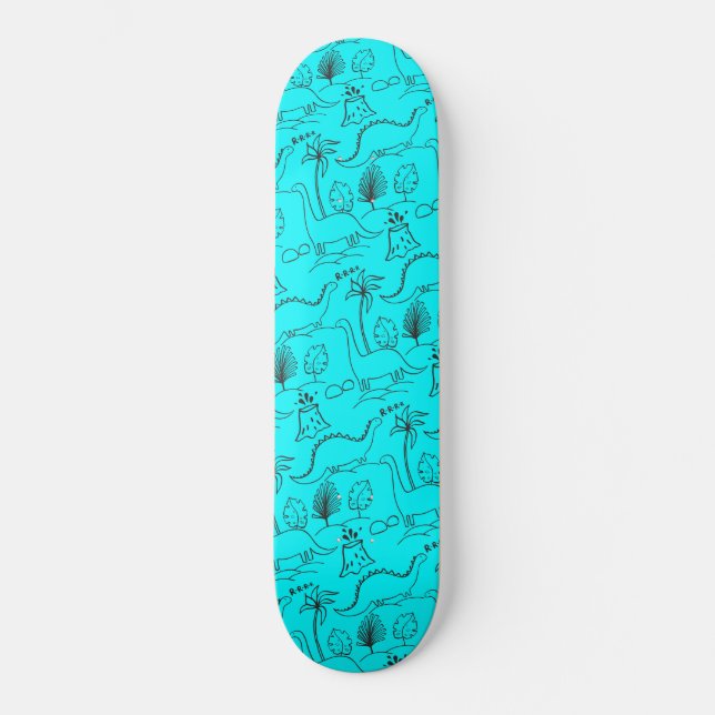 Skateboard Patinaje azul con dinosaurios. (Anverso)