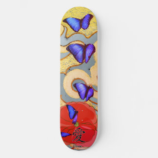 SKATEBOARD PATINAJE CON MARIPOSAS Y AMOR DE POPPY KANJI
