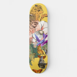 SKATEBOARD PATINAJE CON TIGRE Y FLORES JAPONESES