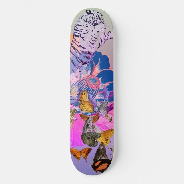 SKATEBOARD PATINAJE CON TIGRE Y FLORES JAPONESES (Anverso)
