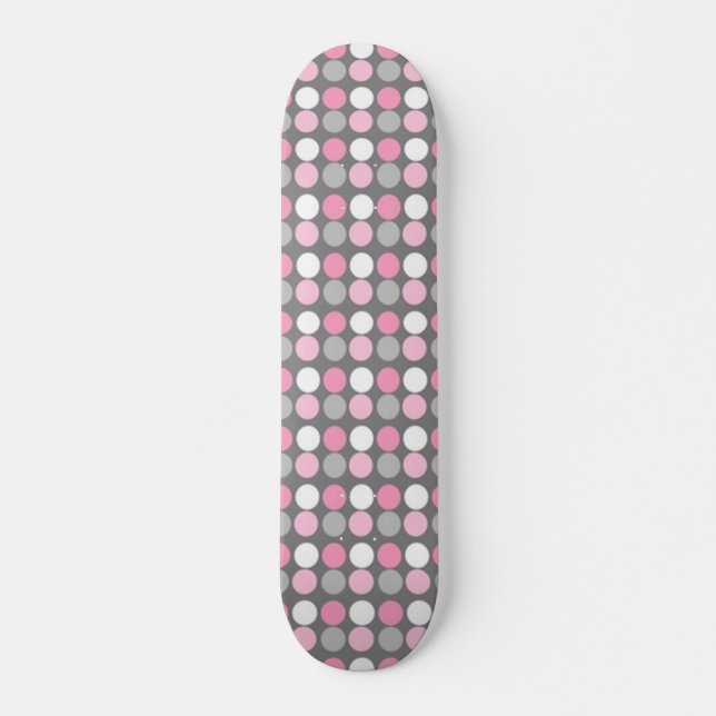 Skateboard Patinaje de Punto Polka Rosa-Blanco y Gris (Anverso )