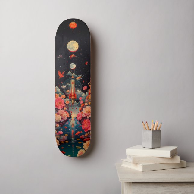 Skateboard Patinaje espacial Bloomy (Arte de la pared)