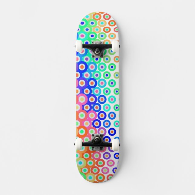 Skateboard Patinaje sobre círculos retro coloridos (Anverso)