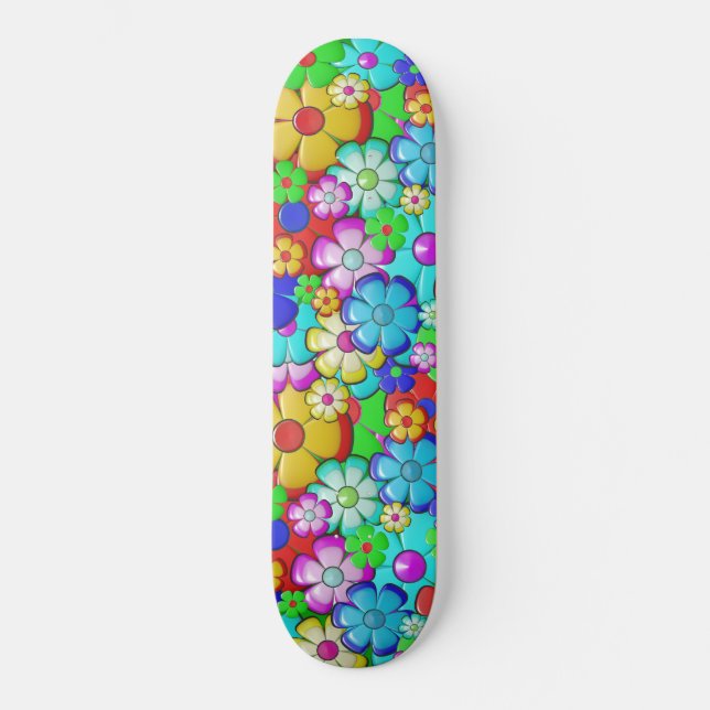 Skateboard Patinaje sobre flores hippie (Anverso)