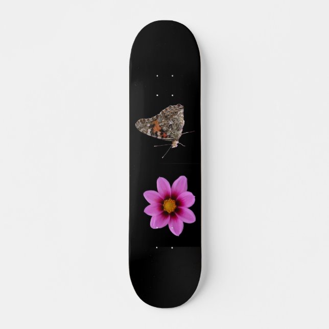 Skateboard Patinaje sobre la mariposa y la flor rosa (Anverso )