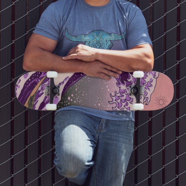 Skateboard Patinaje sobre la ola púrpura de Neon Retro (Exterior 3)